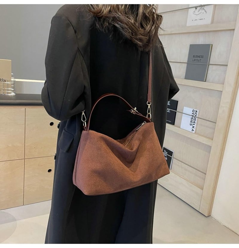 Jusavie Slouchy Suede Cloud Hobo Bags Women Crescent Satchels Shoulder Bag Crossbody Phone Purse Trendy Top-handle Tote Handbag - Image 2