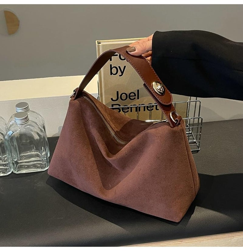 Jusavie Slouchy Suede Cloud Hobo Bags Women Crescent Satchels Shoulder Bag Crossbody Phone Purse Trendy Top-handle Tote Handbag - Image 4