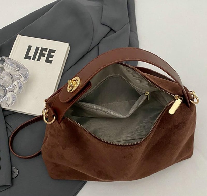 Jusavie Slouchy Suede Cloud Hobo Bags Women Crescent Satchels Shoulder Bag Crossbody Phone Purse Trendy Top-handle Tote Handbag - Image 5