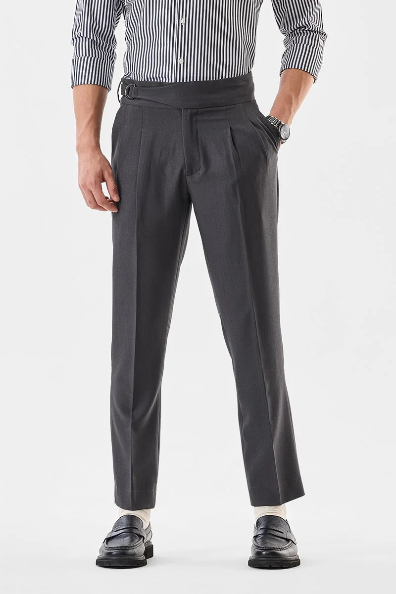 سنيتش Charcoal Grey Solid Slim Fit Formal Trousers
