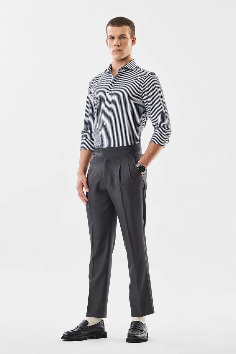 سنيتش Charcoal Grey Solid Slim Fit Formal Trousers