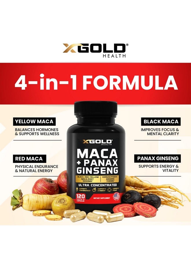 X Gold Health Maca Root Capsules 10,000mg + Korean Panax Ginseng 1,400mg - 20x Concentrated Extract Black + Red + Yellow Maca Root, 10x Concentrated Extract Panax Ginseng Capsules - Ultra Potent & Highly Purified - Image 3