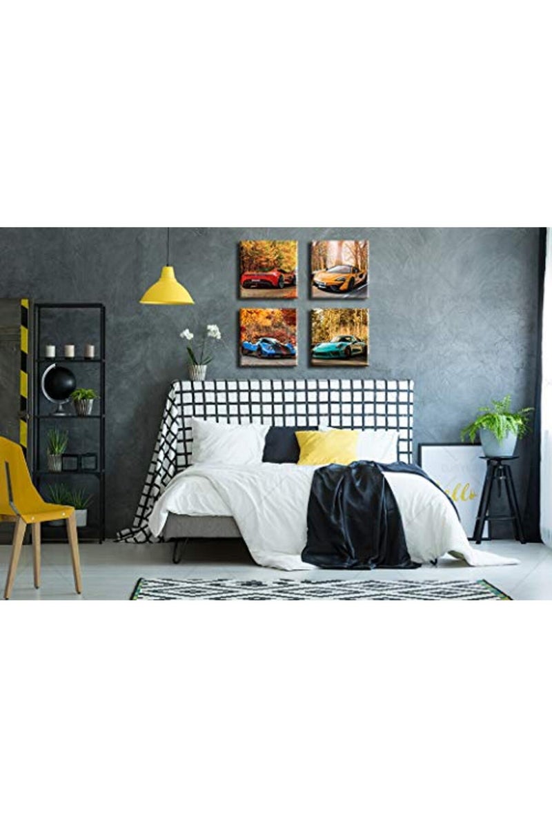 DJSYLIFE ملصقات سيارات DJSYLIFE ديكور غرفة الأولاد فن الجدران مطبوعات قماش جيكليه منظر طبيعي خريفي صور سيارات رياضية حمراء أعمال فنية حديثة لتزيين غرفة النوم 12x12 بوصةx4 مؤطرة جاهزة للتعليق - Image 3