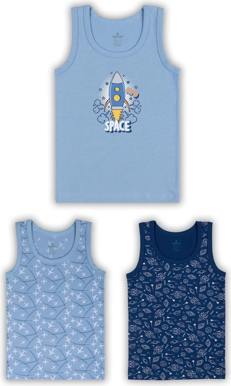 Baykar Boy's Cotton Crew Neck Printed Undershirt T-Shirt 3-Pack 2422 Color