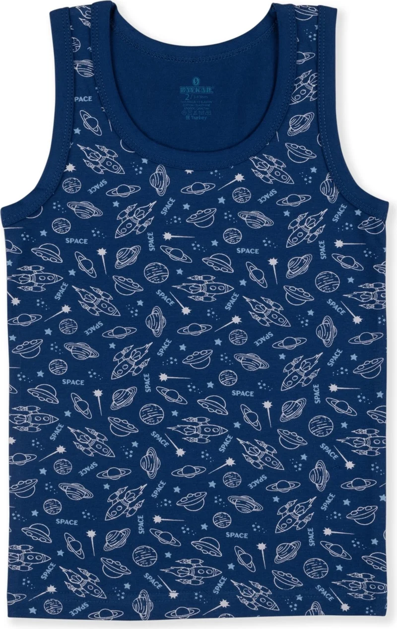 Baykar Boy's Cotton Crew Neck Printed Undershirt T-Shirt 3-Pack 2422 Color
