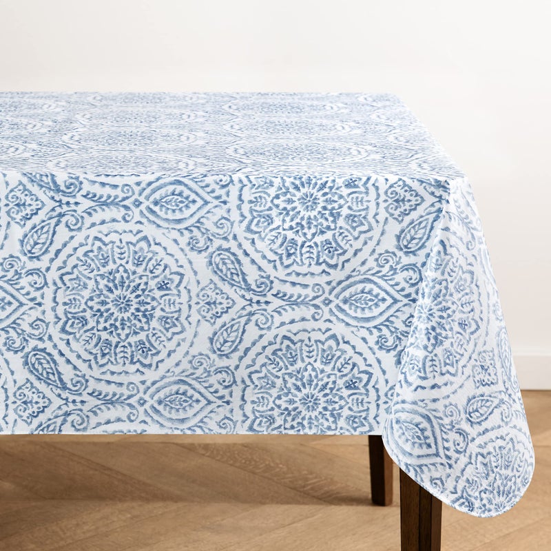 Elrene Home Fashions Savannah Boho Paisley Water and StainResistant Vinyl Tablecloth with Flannel Backing 60 Inches X 102 Inches Rectangle Blue - Image 2