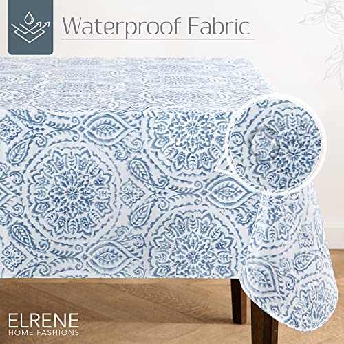 Elrene Home Fashions Savannah Boho Paisley Water and StainResistant Vinyl Tablecloth with Flannel Backing 60 Inches X 102 Inches Rectangle Blue - Image 3