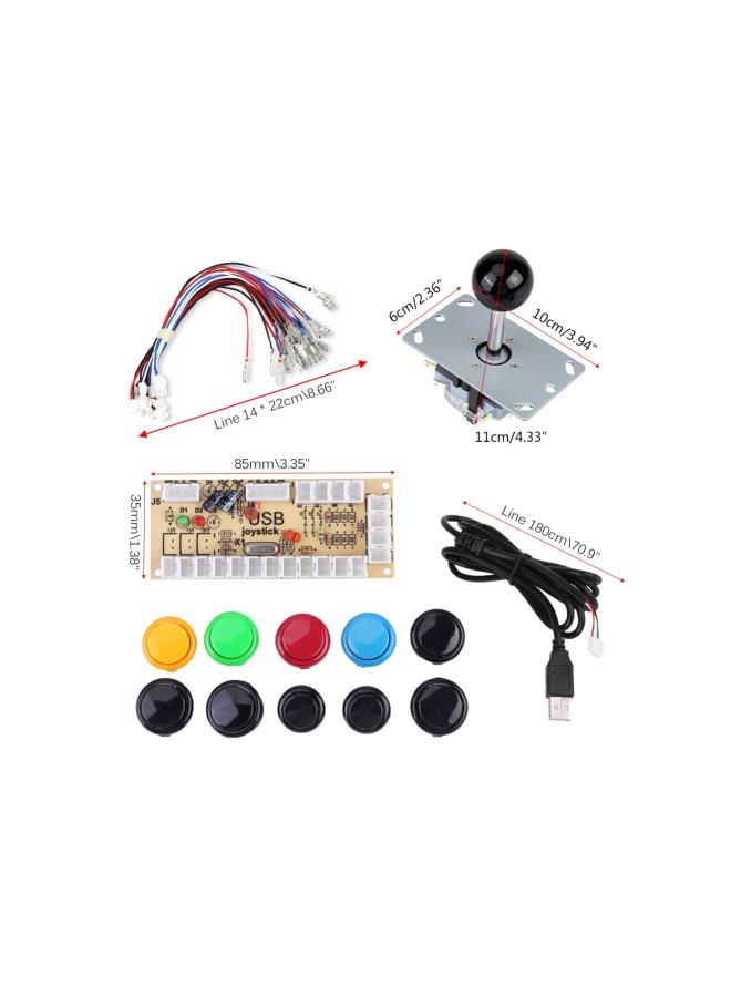 Arcade Accessories,1 Player Arcade Game DIY Kit with Zero Delay USB Encoder Board 10 Buttons 1 Joystick for MAME PC
