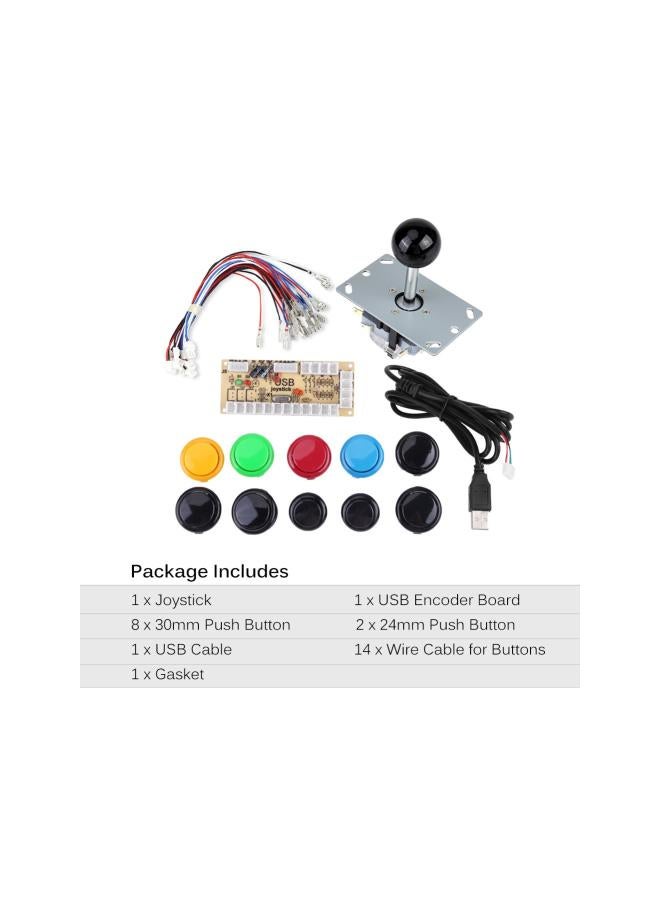 Arcade Accessories,1 Player Arcade Game DIY Kit with Zero Delay USB Encoder Board 10 Buttons 1 Joystick for MAME PC