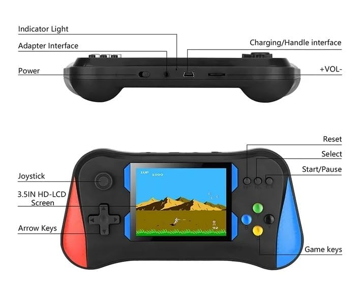 Derovan 500‑Game Plug‑and‑Play Retro Console Handheld X7M Edition with TV‑Out & Two‑Player Mode — 3.5″ Color LCD • Rechargeable Battery • Ideal for Kids & Nostalgic Adults - Image 5