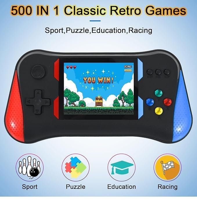 Derovan 500‑Game Plug‑and‑Play Retro Console Handheld X7M Edition with TV‑Out & Two‑Player Mode — 3.5″ Color LCD • Rechargeable Battery • Ideal for Kids & Nostalgic Adults - Image 3