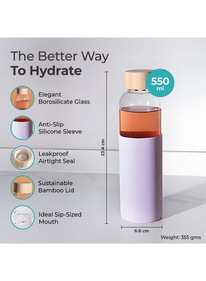 The Better Home UMAI Glass Water Bottle 550ml | BPA Free with Bamboo Lid | Leak Proof Portable Bottle for Office Gym School | Non Slip Sleeve | Purple 1 Pack - Image 3