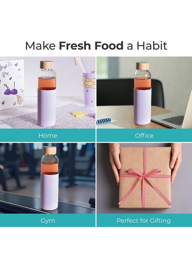 The Better Home UMAI Glass Water Bottle 550ml | BPA Free with Bamboo Lid | Leak Proof Portable Bottle for Office Gym School | Non Slip Sleeve | Purple 1 Pack - Image 4