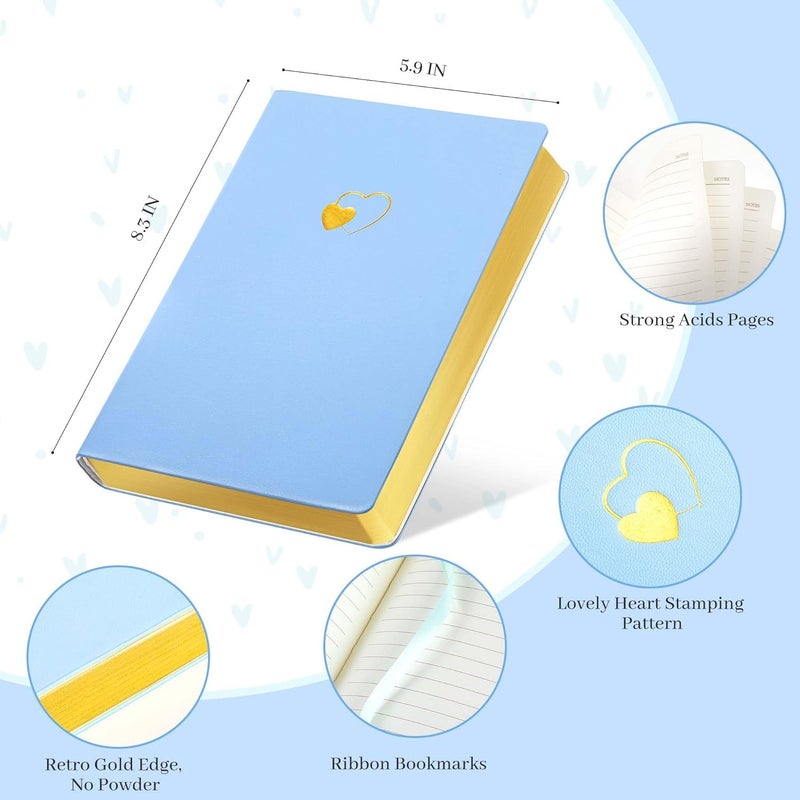 CAGIE Lined Journal Notebook for Women and Girls 256 Pages Cute Diary with Heart-Shaped Leather Journals for Writing A5 Soft Cover Notebooks for Work School (06 Azurite Blue, A5) - Image 4