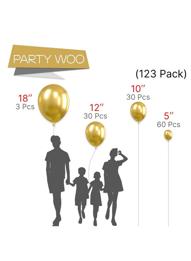 PartyWoo Metallic Gold Balloons 123pcs Gold Balloons Different Sizes Pack of 18 12 10 5 Inch Gold Balloon Arch Kit Chrome Gold Balloon Garland for Birthday Graduation Party Decorations Gold-G101 - Image 2