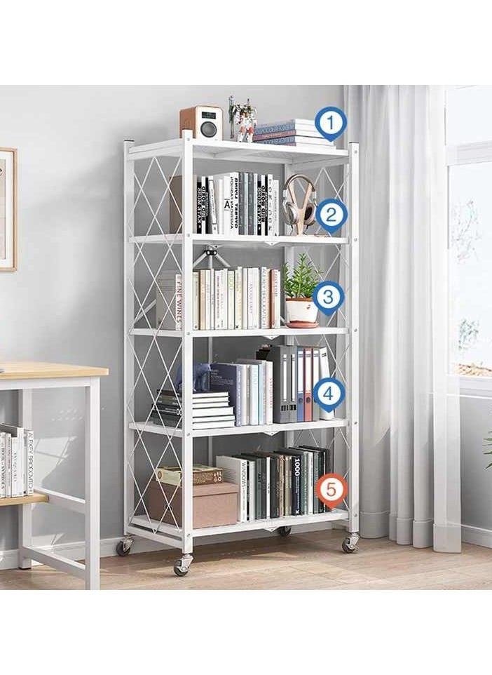 AIWANTO - 5 Tier Heavy Duty Storage Rack Foldable Kitchen Shelf For Garage Home Closet Office Organizer, Shelves on Wheels, Large Capacity Metal Shelving Units For Basement Pantry No Assembly Required White - Image 1