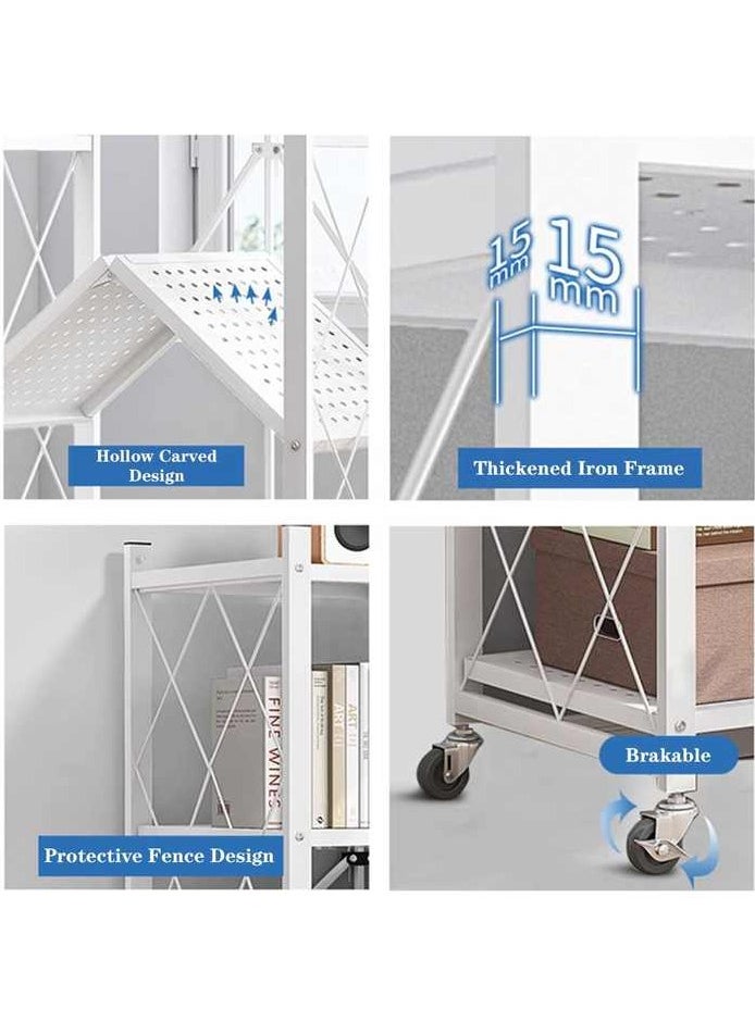 AIWANTO - 5 Tier Heavy Duty Storage Rack Foldable Kitchen Shelf For Garage Home Closet Office Organizer, Shelves on Wheels, Large Capacity Metal Shelving Units For Basement Pantry No Assembly Required White - Image 1