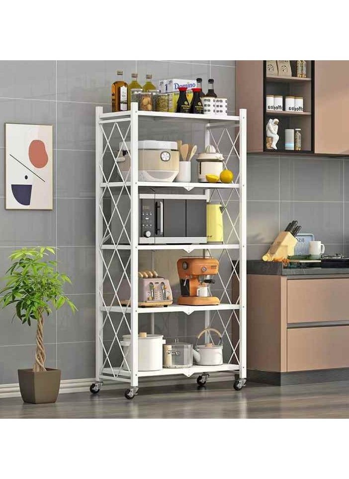 AIWANTO - 5 Tier Heavy Duty Storage Rack Foldable Kitchen Shelf For Garage Home Closet Office Organizer, Shelves on Wheels, Large Capacity Metal Shelving Units For Basement Pantry No Assembly Required White - Image 1