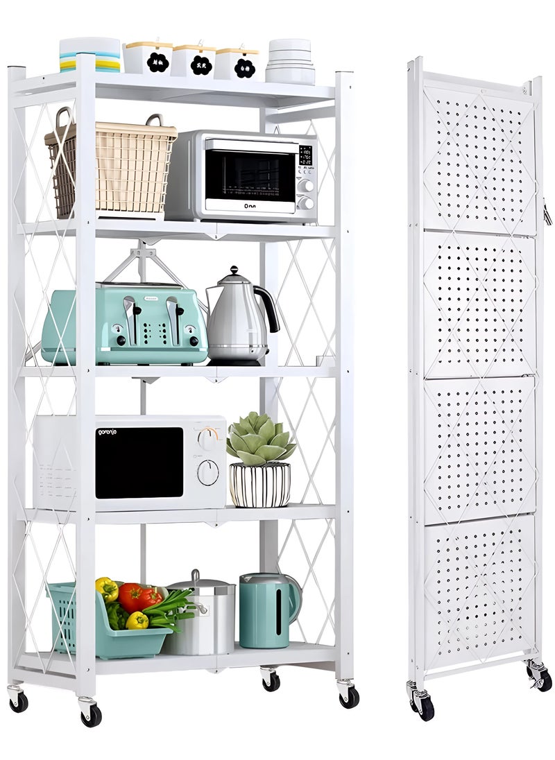 AIWANTO - 5 Tier Heavy Duty Storage Rack Foldable Kitchen Shelf For Garage Home Closet Office Organizer, Shelves on Wheels, Large Capacity Metal Shelving Units For Basement Pantry No Assembly Required White - Image 1