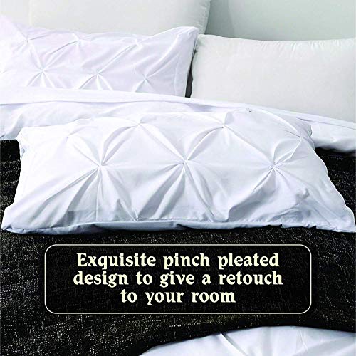 Crown Collection Luxuriate Hotel 1000-TC Hypoallergenic Ultra Soft Design 100% Egyptian Cotton 98x108 inch Super King Size White Solid Pinch Plated Duvet Cover with Zipper Colser & 2pcs Pillow Case Set - Image 3