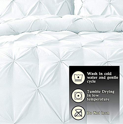 Crown Collection Luxuriate Hotel 1000-TC Hypoallergenic Ultra Soft Design 100% Egyptian Cotton 98x108 inch Super King Size White Solid Pinch Plated Duvet Cover with Zipper Colser & 2pcs Pillow Case Set - Image 4