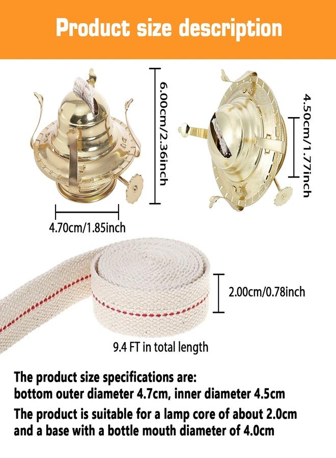 Pacify 3 Pack Oil Lamp Burner Kerosene Oil Lamp Parts Replacement #2 Brass Plated with 1 Roll 9.4FT Cotton Wick - Image 2
