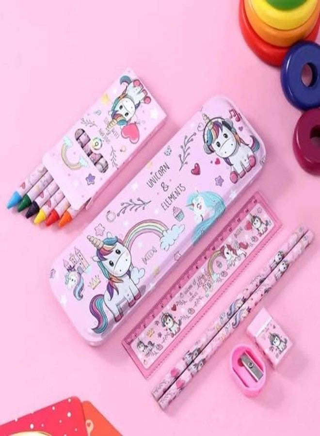 Neel Unicorn Statuionery Gift Set for Kids Unicorn Pencil Box Geometry Box for Kids School Supplies Kit with Pencil Box/pencils/ruler/eraser/sharpener & Crayons for Girls Kanchak Gift Birthday Return Gift - Image 3