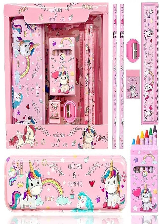 Neel Unicorn Statuionery Gift Set for Kids Unicorn Pencil Box Geometry Box for Kids School Supplies Kit with Pencil Box/pencils/ruler/eraser/sharpener & Crayons for Girls Kanchak Gift Birthday Return Gift - Image 1