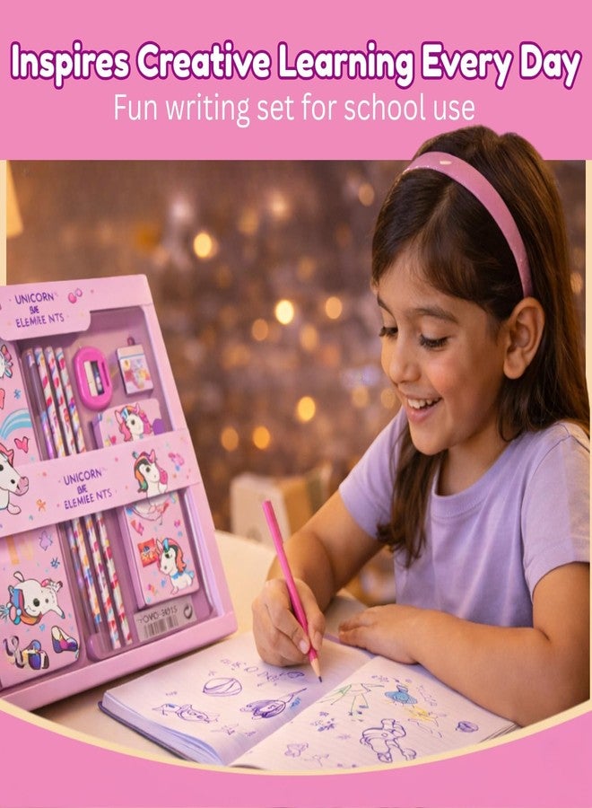 Neel Unicorn Statuionery Gift Set for Kids Unicorn Pencil Box Geometry Box for Kids School Supplies Kit with Pencil Box/pencils/ruler/eraser/sharpener & Crayons for Girls Kanchak Gift Birthday Return Gift - Image 5