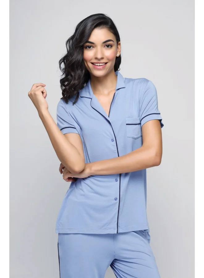 NeceSera Classic Blue Button-Down Top