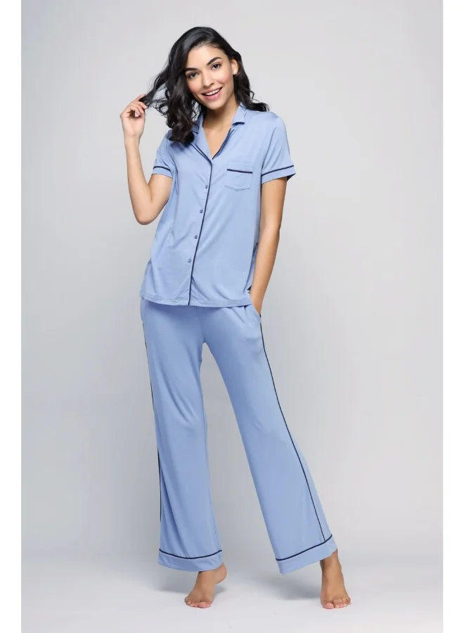 NeceSera Classic Blue Button-Down Top