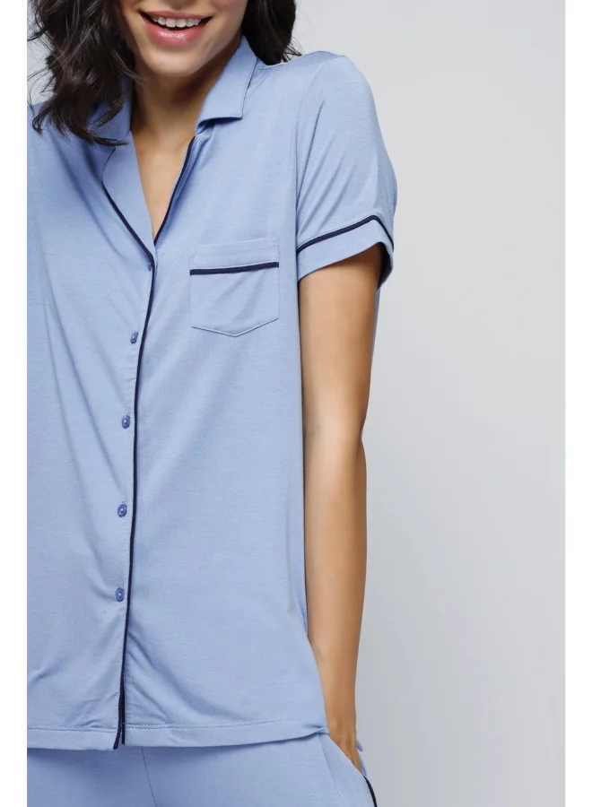 NeceSera Classic Blue Button-Down Top