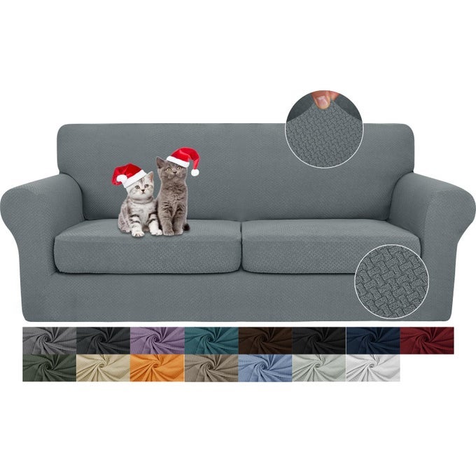 3 PIECES COUCH COVERS FOR 2 CUSHION COUCH STRETCH SOFA SLIPCOVER WITH 2 EXTRA LARGE SEAT CUSHION COVERS THICK FITTED LOVESEAT SOFA COVERS FOR LIVING ROOM XL LOVESEAT LIGHT GRAY
