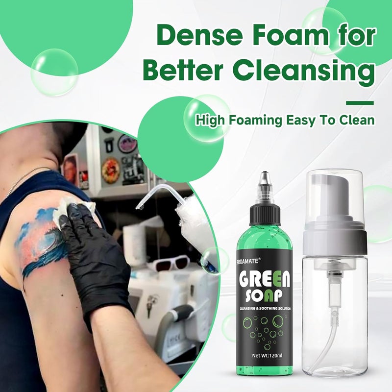 Green Tattoo Soap 4OZ with Foaming Bottle 120ml, Tattoo Supplies for Tattoos Piercings, Clean Skin Equipment - Image 3