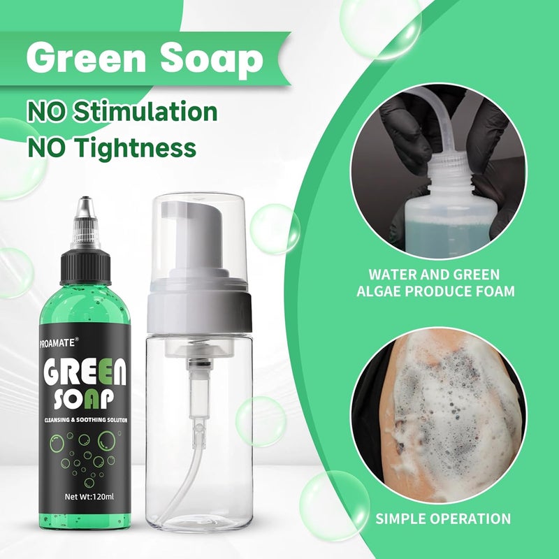 Green Tattoo Soap 4OZ with Foaming Bottle 120ml, Tattoo Supplies for Tattoos Piercings, Clean Skin Equipment - Image 4
