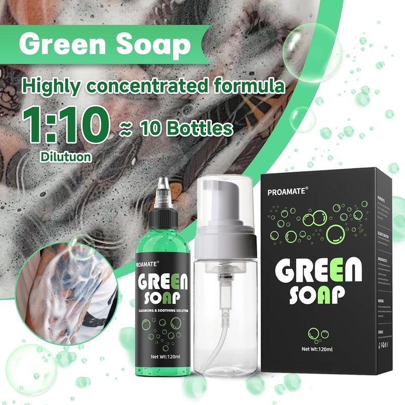 Green Tattoo Soap 4OZ with Foaming Bottle 120ml, Tattoo Supplies for Tattoos Piercings, Clean Skin Equipment - Image 2