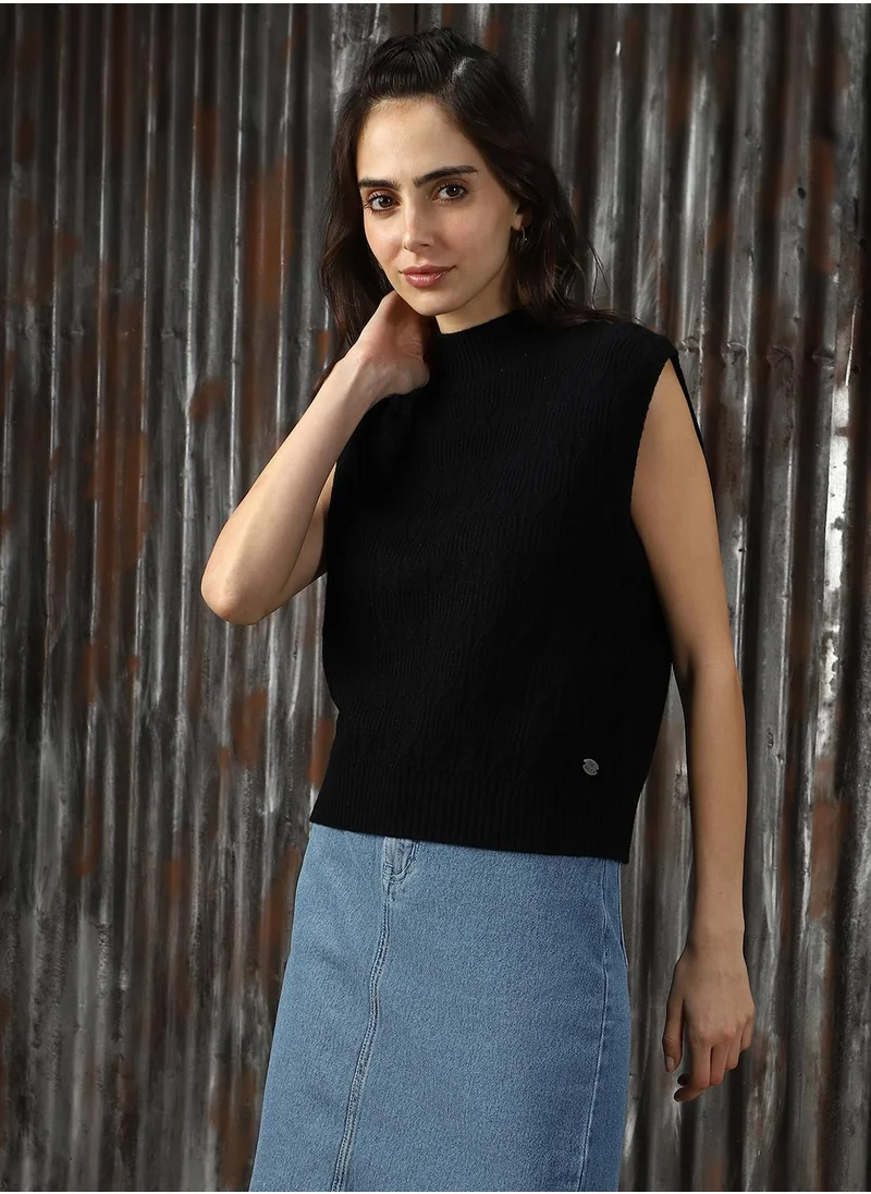 HIGH STAR Women's Black 100% Acrylic Solid Sweater