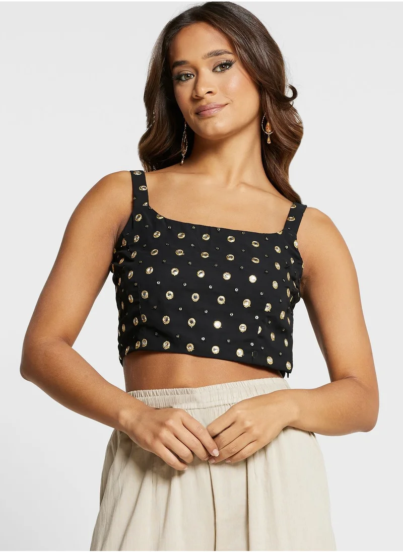 indya Mirror Embroidered Crop Top
