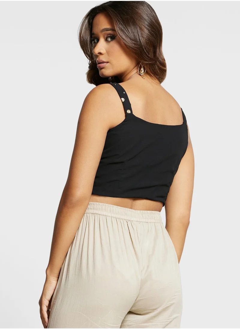 indya Mirror Embroidered Crop Top