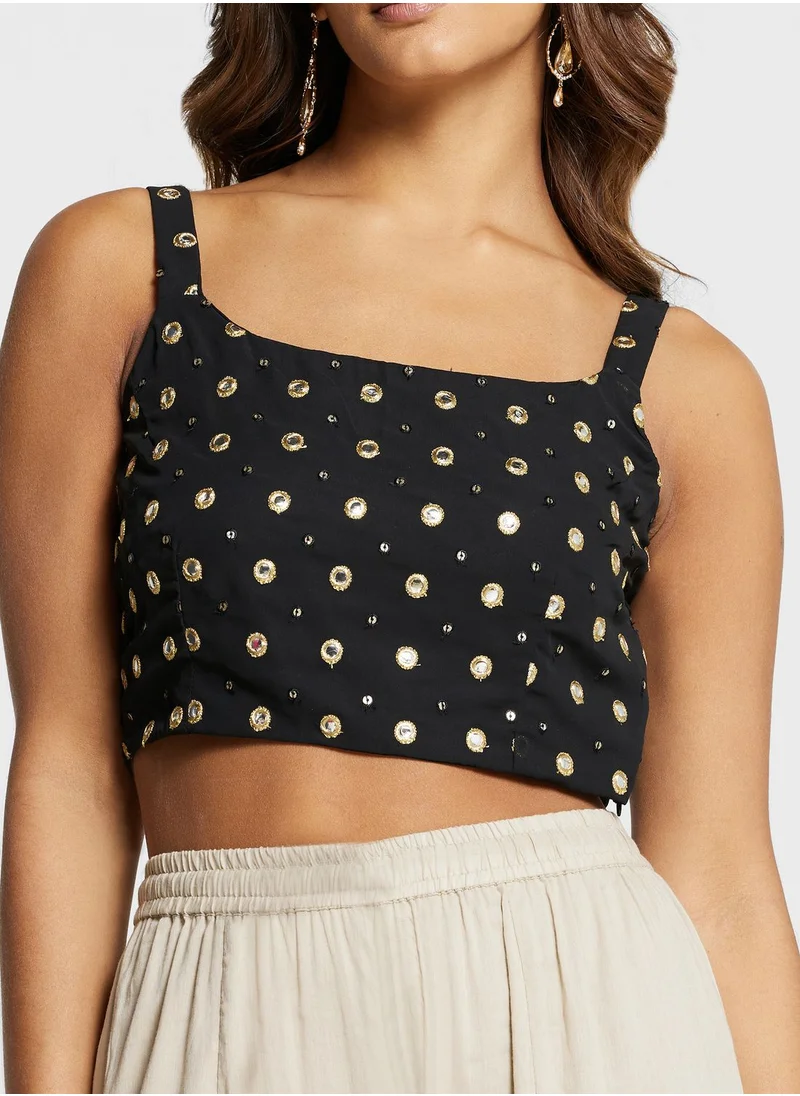 indya Mirror Embroidered Crop Top
