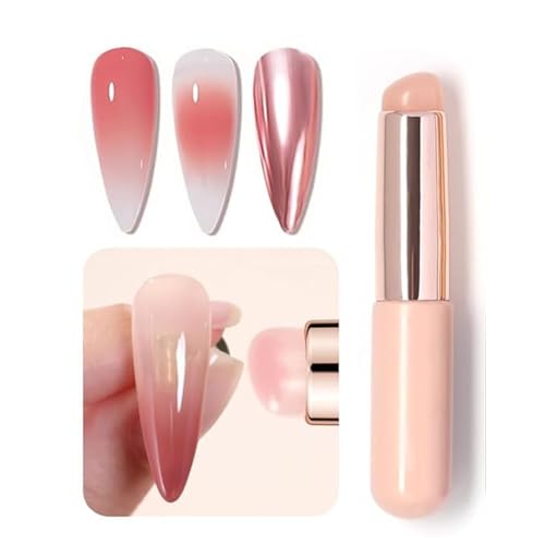 QUEENFINGER Nail Brush - 1pcs Reusable Chrome Powder Applicator, Pink Art Pen Silicone Brushes For Pat Ombre Gel and French Nails, Lipstick, Concealer, Eyeshadow (PINK) - Image 1