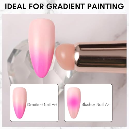 QUEENFINGER Nail Brush - 1pcs Reusable Chrome Powder Applicator, Pink Art Pen Silicone Brushes For Pat Ombre Gel and French Nails, Lipstick, Concealer, Eyeshadow (PINK) - Image 3