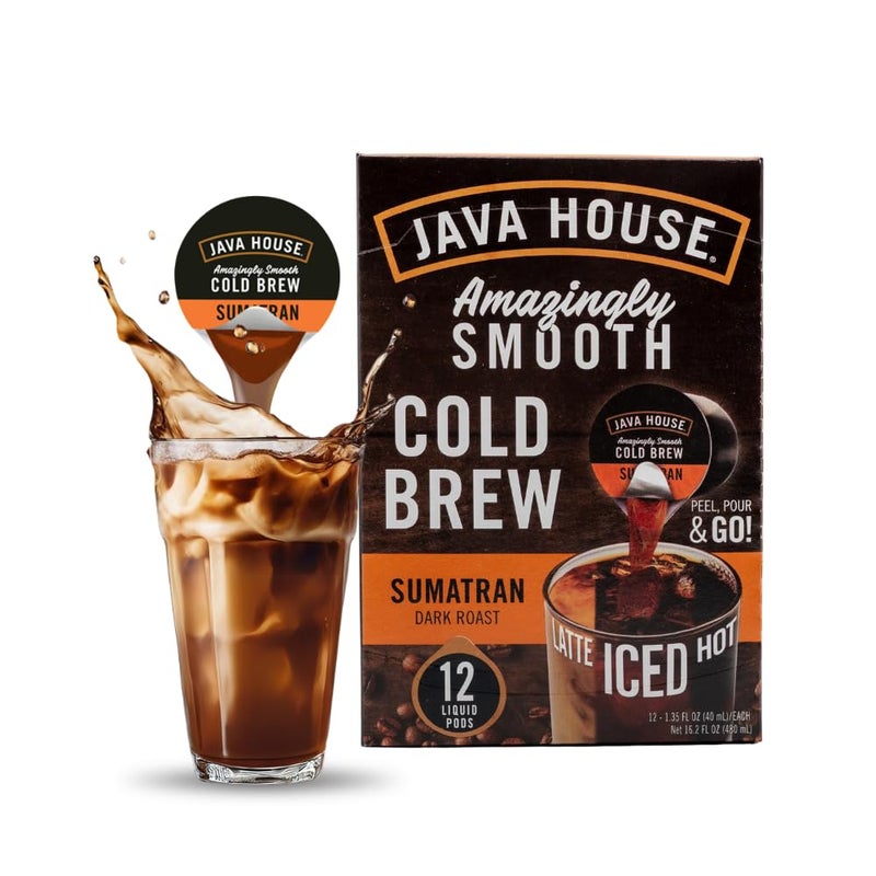 JAVA HOUSE Dark Roast Sumatran Cold Brew Capsules 135 Fluid Ounces 12 Count Peel and Pour TSA Approved Travel Friendly Cold Brew Hot or Iced Instant Coffee Concentrate - Image 2