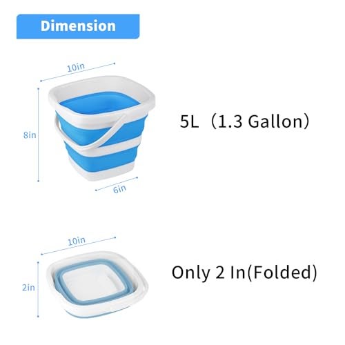 Craftend 2 Pack Collapsible Buckets 5L 1.3Gallon Small Cleaning Bucket for Household Portable Plastic Bucket Outdoor Car Washing Tub Foldable Camping Beach Sand Water Pot Pail Space Saving Square Grey and Blue - Image 2