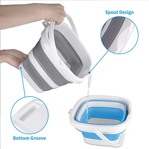 Craftend 2 Pack Collapsible Buckets 5L 1.3Gallon Small Cleaning Bucket for Household Portable Plastic Bucket Outdoor Car Washing Tub Foldable Camping Beach Sand Water Pot Pail Space Saving Square Grey and Blue - Image 4