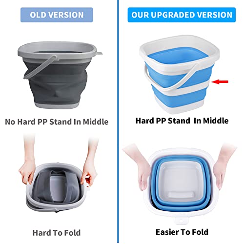 Craftend 2 Pack Collapsible Buckets 5L 1.3Gallon Small Cleaning Bucket for Household Portable Plastic Bucket Outdoor Car Washing Tub Foldable Camping Beach Sand Water Pot Pail Space Saving Square Grey and Blue - Image 3