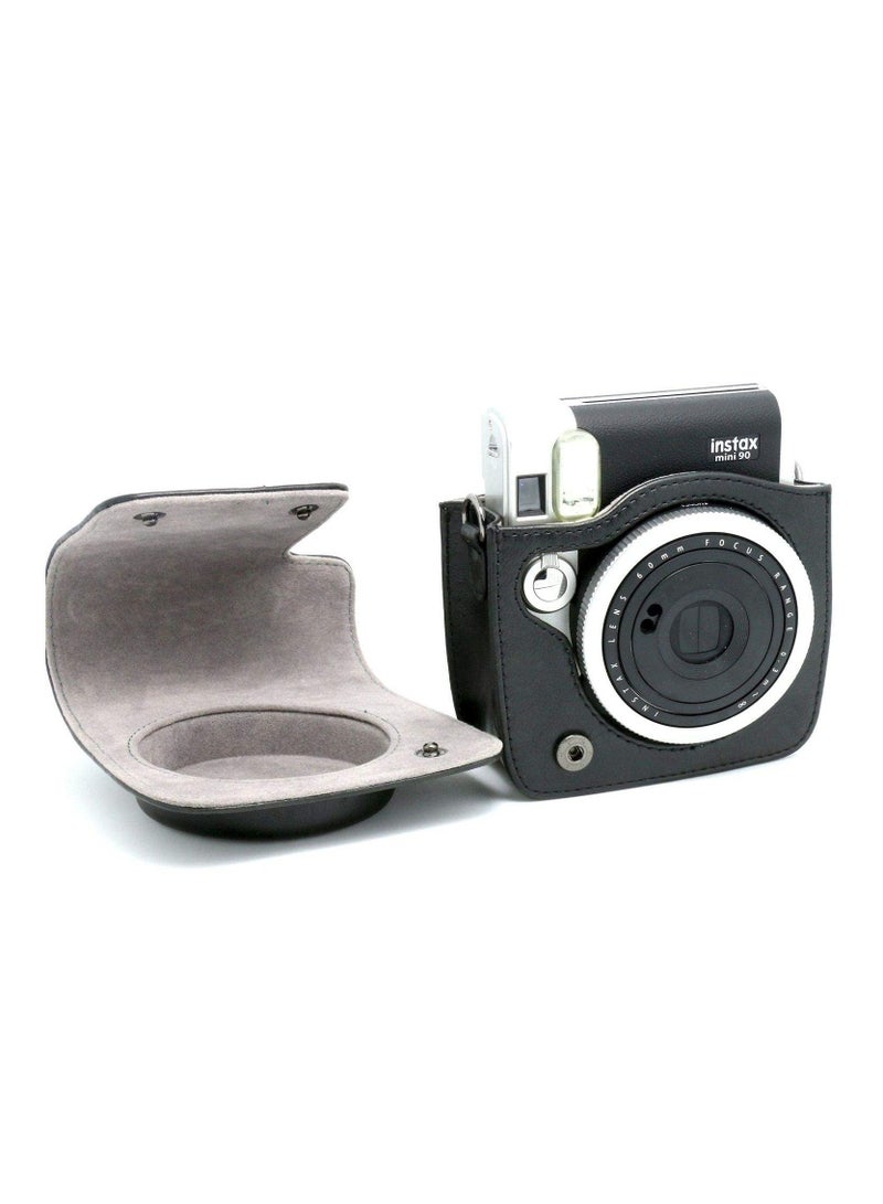 Camera Case Compatible with Instax Mini 90 Premium PU Leather Case for Mini 90 Instant Camera with Shoulder Strap(Black)  - Image 3