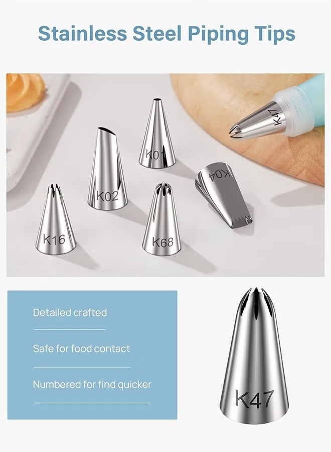 Piping Bags and Tips Set, Cakes Decorating Supplies Kit with 100pcs 12 Inch Pastry Bags, 16 Piping Tips, 3 Cake Scraper, 2 Couplers, 2 Bag Ties, Simple and Convenient Baking Supplies Set - Image 3