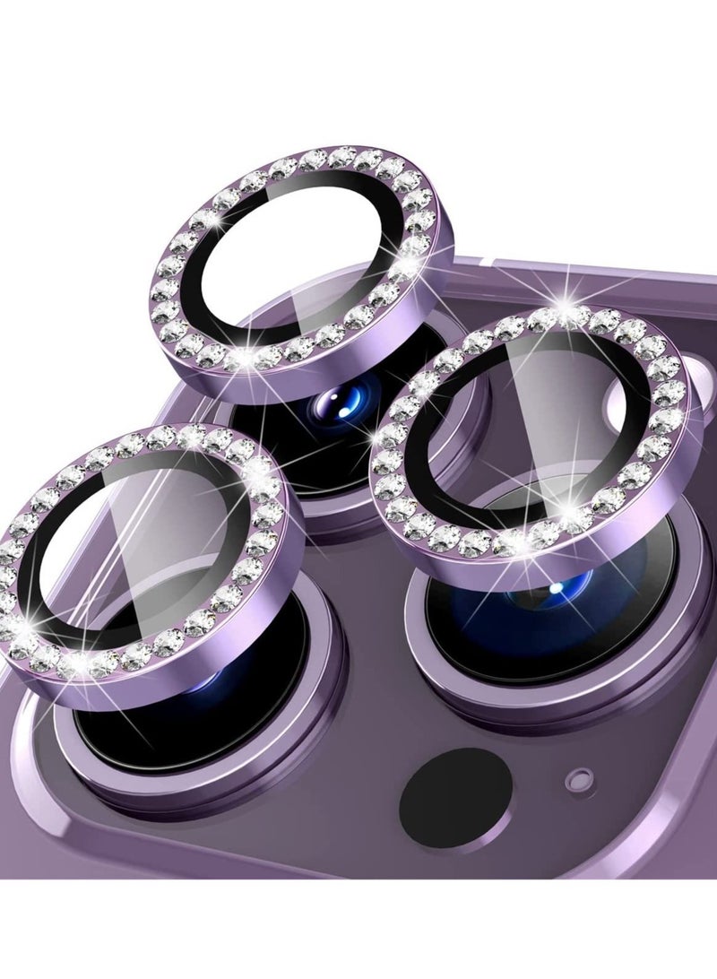 ELTRAZONE iPhone 14 Pro 6.1 inch /14 Pro Max 6.7 inch Camera Lens Protector, Set with Diamonds Bling Camera Cover Tempered Glass for iPhone 14 Pro Max /14 Pro [Perfectly Fit] - Diamond Purple - Image 1