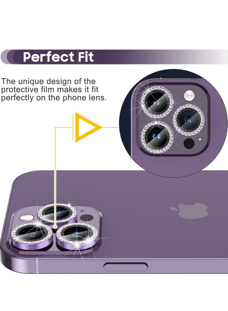 ELTRAZONE iPhone 14 Pro 6.1 inch /14 Pro Max 6.7 inch Camera Lens Protector, Set with Diamonds Bling Camera Cover Tempered Glass for iPhone 14 Pro Max /14 Pro [Perfectly Fit] - Diamond Purple - Image 5